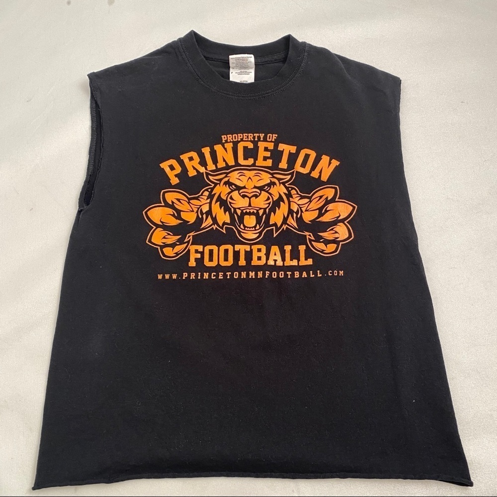 Gildan Princeton University black muscle t-shirt with orange lettering S